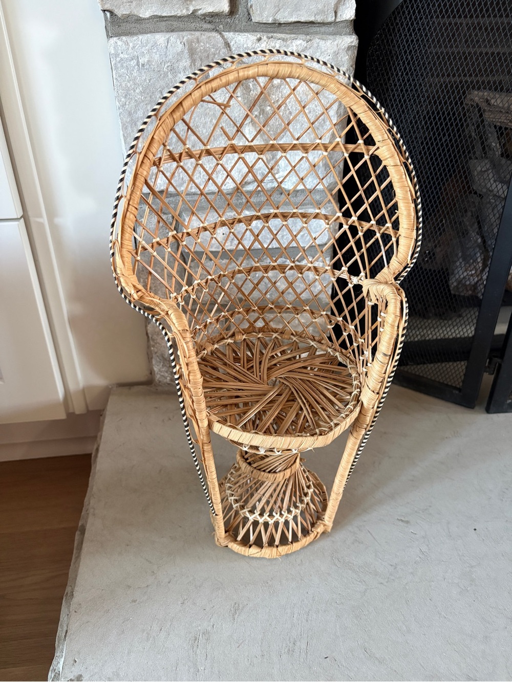 Vintage Peacock Rattan Accent Chair - Natural Wicker or Plant Stand 16” Tall